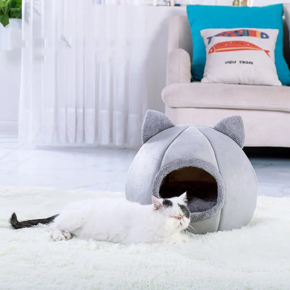 Cat Head Shape Cute And Comfortable Warm Cat House Safe Sleep Cave Non-Slip Semi-Closed Design Four Seasons Universal Cat Nest